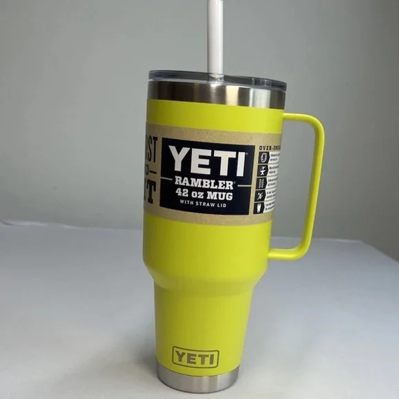 YETI Rambler 42oz Mug With Straw Lid Limited Edition Firefly Yellow- New W/tags - Picture 2 of 4
